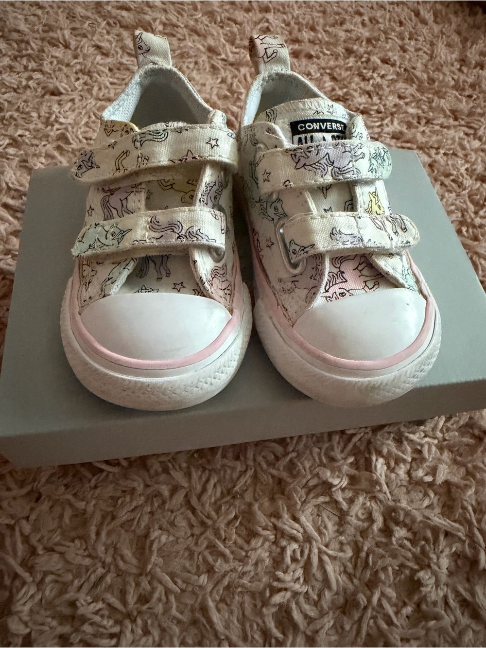 Converse Kids Cream Canvas Sneakers with Pink Trim and Unicorn Print